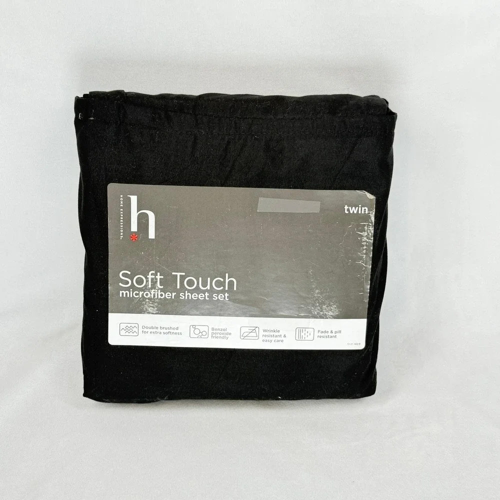 Home Expressions Soft Touch Twin Sheet Set Black Microfiber 3 Piece Set New